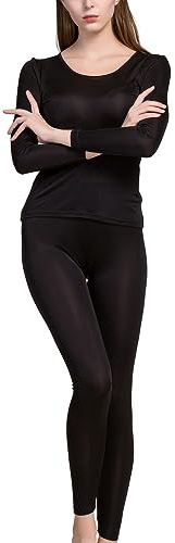 Grenasasilk Womens Silk Long Underwear Mulberry-silk Long Johns Thermal Underwear Sets Cold Weather Base Layer (X-Large, Black)