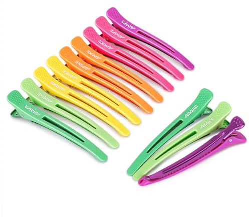 AIMIKE 12Pcs Haarklammern Friseurbedarf, Professionelle Haarclips zum Stylen und Schneiden, Rutschfeste Haarklammern mit Silikonband, No-Trace Abteilklammern Friseur für Dickes und Dünnes Haar-Neon | Rutschfeste Abteilklammern,Starker Halt & Präzises Abteilen, Haarclips Locken Fixieren,Professionelle Salon haarspangen