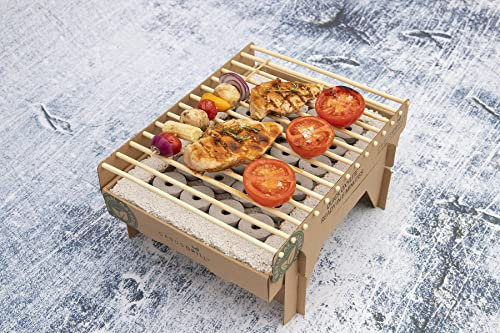 Öko Einweggrill (1Stück) Himbeta Einmalgrill für Camping Strand Park 100% Nachhaltig 50% weniger CO2 durch Bambuskohle, nach 5 min startklar und über 1 Stunde nutzbar