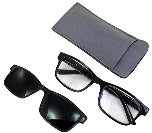 Global Vision Reading Glasses +2.5 Magnification Gray Frame w/Clear Lens & Matching Polarized Clip-On Shades