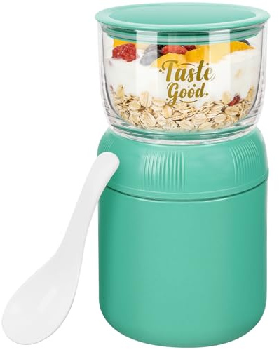 UHAPEER Insulated Yogurt Container, Leakproof Breakfast Cereal Cup, Breakfast on The Go Cup with Lid and Spoon, Portable Overnight Oats Container, Reusable Breakfast Yogurt Pot for Work Travel