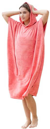 Kato Tirrinia mikrofiber surfponcho handduk klänning badponcho kvinnor män, lång surf poncho bastu badrock omklädning strand flytthjälp kvinnor män, snabbtorkande strand huva handduk, rosa