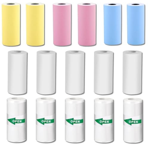 Rayoner 16 Rollen Thermorollen Thermopapier für Kinder Sofortbildkameras Bedruckbare Aufkleber Mini Thermal Pinter Papier(57 x 25 mm) Nachfülldruckpapier Drucker Papier für Mini Mobiler Fotodrucker