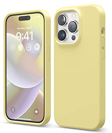 elago Funda de Silicona Líquida para iPhone 14 Pro [6,1] | Silicona Premium, Protección Completa, 3 Capas Antigolpes, Forro Suave de Microfibra Antiarañazos (Amarillo)