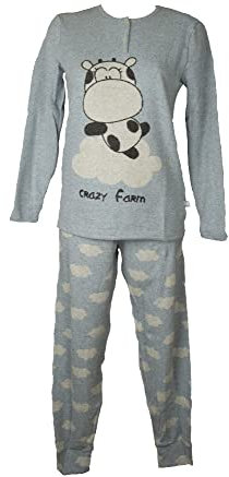 CRAZY FARM Pigiama Donna Morbido e Caldo Invernale Manica Lunga Collo Serafino Pantalone con Polsino Articolo 15778, 2507 Azzurro, L