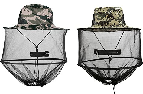 Mogokoyo 2 Stück Moskito Kopfnetz Hut Anti-Moskito Sonnenhut Fischerhut mit Mückennetz für Männer und Frauen, Gesicht Schutz Hut für Outdoor Gartenarbeit Dschungel Angeln (Tarnung Set)
