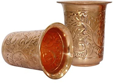 BRACOP Kupferbecher Kupferkrug Geprägte Gläser Kelchgläser Set Trinkbecher Set aus 2 Stück reinem Kupferbecher Ayurveda Moscow Mule Becher für kalte Getränke Trinkflasche Glasgeschenke