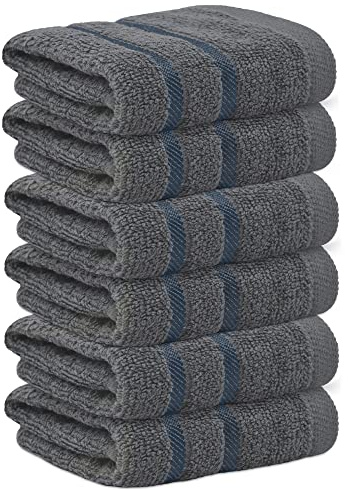 Towelogy® Fast Drying Flannel Face Cloth 100% Cotton Super Soft Premium Washcloths Facial Towels | OEKO-TEX Certified 33x33 cm (Charcoal, 6)