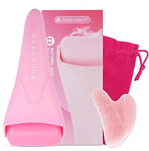 AUDUODUO® Premium Skin Care Tool kit, Ice Roller for facials & GUA SHA Facial Lifting Tool Made of Natural Rose Quartz, for Face, Neck, Body Massage Skin Treatment