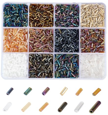 PandaHall 4806 Stück 12 Stile Glas Signalhorn Perlen Metallic Lange Rocailles Rohrperlen Bastelperlen Lose Abstandsperlen Für Ohrringe Armbänder Halsketten Taillenkette Schmuckherstellung