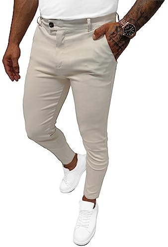 OZONEE Herren Chino Hose Chinos Stoffhose Chinohose Anzughose Anzug Herrenhose Röhrenhose Pants Elegant Business Slim Fit Regular Klassisch Classic Basic O/P4049Z BEIGE L