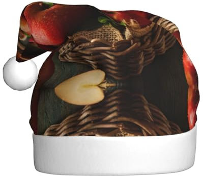 StOlmx Santa Hat for Adultsï¼ŒFluffy Christmas Hat with,Warm Large Xmas Hat for Men and Women Red Fruit in a Basket