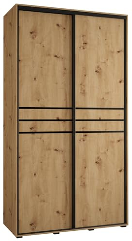 MEBLE KRYSPOL Davos 10 140 Schrank mit Zwei Schiebetüren für Schlafzimmer - Moderner Aufbewahrungsschrank mit Kleiderstange und Regalen - 235,2x140x45 cm - Artisan Artisan Schwarz