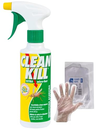 CLEAN KILL Insetticida Ecologico Biokill Spray Extra Micro Fast No Gas a Base Acquosa, Ideale per Blatte, Cimici, Tarli, Zanzare, e Altri Insetti, Uso Interno ed Esterno, Flacone da 375ml (1 Unità)