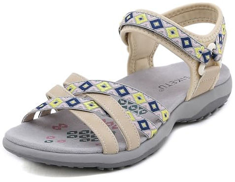 Meik Mangni Sandales Sport Femme Sandale de Randonnée d'été Sandales de Marche Légères à Bout Ouvert Chaussures de Trekking en Plein,Beige,Taille:39 EUÉtiquettes 40 EU