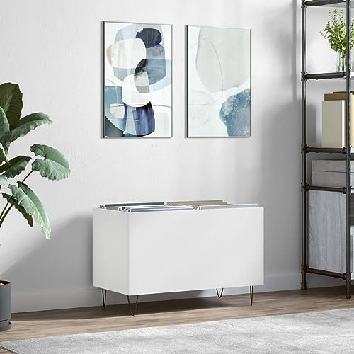 prissent CD-Regal Regal Holz Bücherregal Holz Mobile Schallplattenständer aus mehreren Schichten Schallplatten Vinyl Regal schmales Regal Möbel Wohnzimmer TV-Schrank Weiß 74,5 x 38 x 48 cm