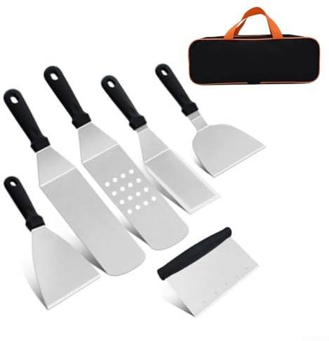 BBQ Griddle Accessories, 6Pcs Stainless Steel Griddle Accessories With Griddle Scraper And Metal Spatula For Outdoor Grill, Teppanyaki And Camping