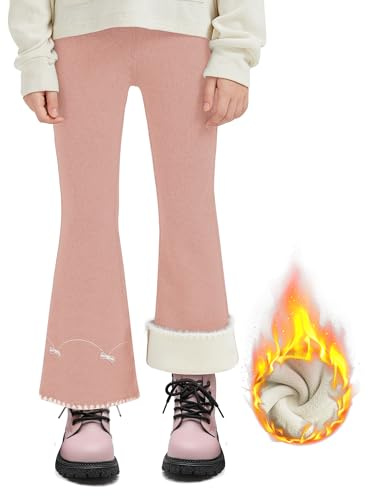 Eisnnu Termiska leggings för flickor och pojkar, utsvängda vinterbyxor i tjock bomull, varma byxor för småbarn och småbarn, Rosa, 130