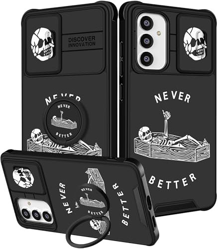 VincitoreModa for Samsung Galaxy S23 FE Case - [2in1] Women Girls Cute Skeleton Skull Phone Cover Ring Holder Stand Girly Teens Cool Aesthetic Slide Camera Cover Design for Samsung S23 FE Case 6.4