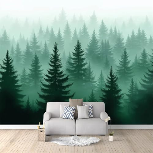 Tapete Wandbild Bild Fototapete 250 x 175 cm Vlies Tapeten Wandtapete 3d Effekt, Tapete Wanddeko Grün Design Natürlicher Nebel, Dschungel Wand Dekoration Wohnzimmer Schlafzimmer Büro