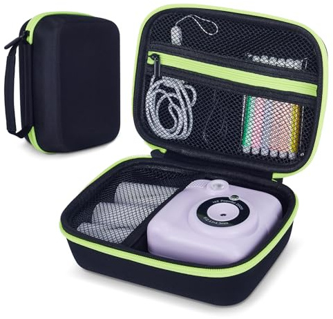 Hikkon Etui pour Appareil Photo Adapté pour CAMCLID/HiMont/ASTGMI/Dylanto/GREENKINDER/Gofunly Appareil Photo Instantané Enfant, Étui Résistant aux Chocs avec Dragonne - étui Uniquement (Noir)