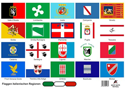 Daged Italien Regionen Flaggen Fahnen Set Aufkleber Karte Sticker-Bogen - PKW Auto Fahne Flagge Decal - REG