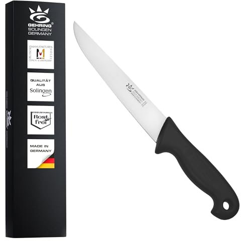 GEHRING Solingen Stechmesser 17 cm I Professionelles Metzgermesser aus rostfreiem Edelstahl I ergonomischer Kunststoffgriff schwarz I Schlachtermesser I Fleischmesser I Made in Germany