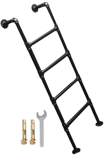 Heavy Duty Industrial Iron Pipe Wall Mounted Bunk Bed Ladder Basement and Egress Window Fire Climbing Ladder for Home Loft 4 8 Rung Metal Step Ladder (45in)
