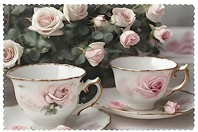 CHUNMINW Set di 6 tovagliette da tè con rose romantiche con stampa shabby chic, in tessuto lavabile, 30,5 x 45,7 cm, per cucina