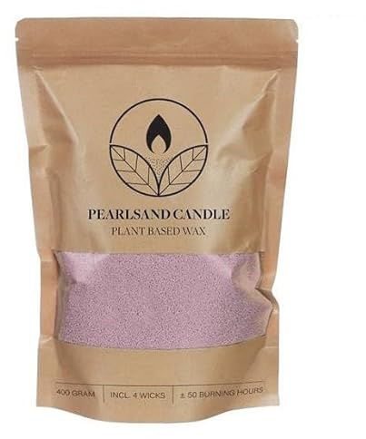 Kerzensand, Kerzensand mit docht, Wachspellen, Kerzen-Set 400 g Kerzenwachsperlen + 4 Baumwolldochte (Lavendel)
