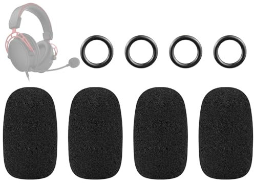 SOULWIT 4Pcs Protective Microphone Foam Cover Pop Filter for Hyperx Cloud/Alpha/Chat/Core/Flight/Mini/Orbit/Revolver/Stinger Series Headphones, Mic Cover WindScreen for Hyperx Cloudx Headset - Black