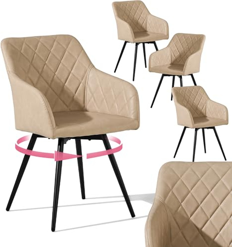 CLIPOP Esszimmerstühle Drehbar 4er Set mit Armlehne, Kunstlelder Polsterstuhl Gepolstert Sitz Küchenstuhl Drehstuhl Armlehnenstuhl für Esszimmer Wohnzimmer Büro (Kunstleder Beige, 4er Set)