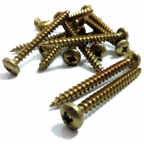 Wood Screws, Yellow Zinc-Plated, Pozidrive PS2 Dome Head 5mm (Diameter) x 40mm x 1000pcs (1000, Wood Screws PS2 Dome Head (5mm x 40mm))