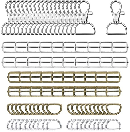 HAXIHA 100 Piezas Hebillas Metalicas Mosquetones,Metal Tri-glide,Anillo en D Hebilla,Deslizante Gancho Giratorio Para DIY Cinturón Mochila Gancho para maletas Proyectos de Costura
