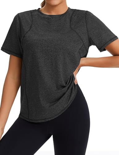 Gyabnw Tee Shirt Sport Femme à Manches Courtes Col Rond T-Shirts et Tops de Sport Séchage Rapide Haut Yoga Running Fitness Pilates