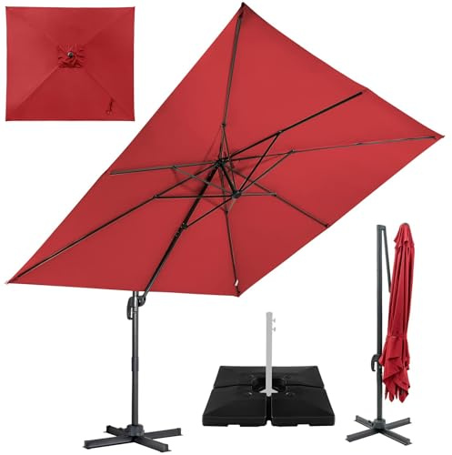 RELAX4LIFE Parasol Déporté Rectangulaire 3x3M avec Pied, Parasol de Jardin Exterieur Inclinable et Rotative 360° par Pédale en Polyester Anti-UV pour Plage Jardin Patio Café Bistro (Rouge)