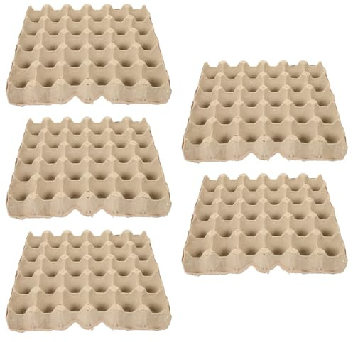 DINHEAROM Contenitori Per Uova in Cellulosa Naturale, Vassoio Porta Uova 5x6 Scomparti, Cartone Riutilizzabile Per Frigorifero e Trasporto Domestico, Set Da 5 Pezzi