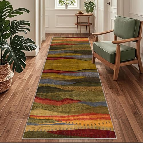 Flurläufer, Extra Lang 60x120cm Moderner Vintage-Teppich Bunter Teppichläufer Rutschfest, Flurteppich，Küchenteppich Waschbar Küchenläufer für Küche, Korridor, Schlafzimmer, Eingang, Wohnzimmer