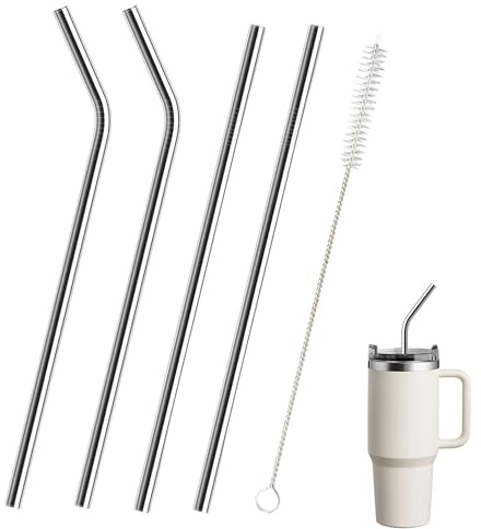 4PCS Metal Straws Reusable Durable Smooth Metal Straw Replaceable Lightweight Easy to Use and Carry Stainless Steel Straws Sturdy for 40oz Cup Smoothie Water Juice Cocktail and Hot Drinks