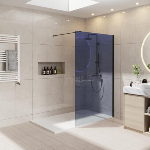 NRG 1400 x 1950mm Grey Wetroom Screen Walk in Shower Enclosure 8mm Easy Clean Glass Wet Room Screen Panel