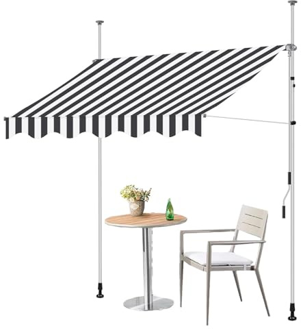 Balkonmarkise Verstellbar ohne Bohren Handkurbel UV-beständig & wasserdicht - Perfekter Sonnenschutz für Terrasse & Terrasse Grau & Weiß 250cm klemmmarkise