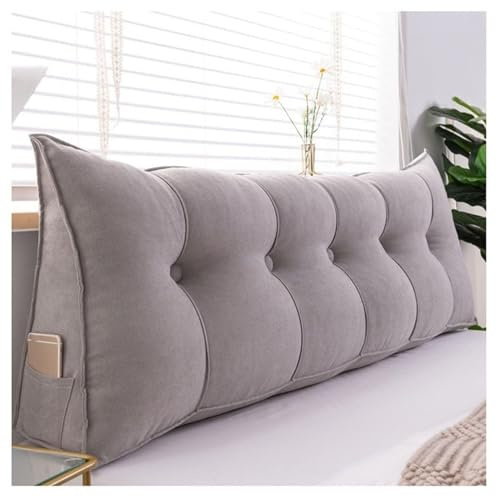 Respaldo Cama Cojin Almohada Triangular en Cuña y Respaldo para Cama, Cabecero y Sofá, Grande Cojín de Respaldo con Funda Removible,Gris,60x50x20cm