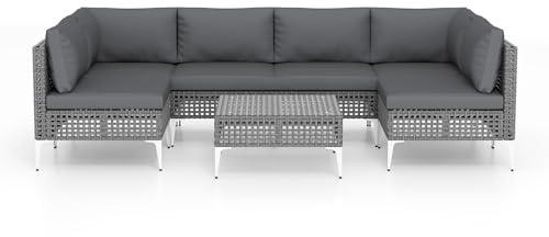 GYMAX 7-teiliges Gartenmöbel Lounge Set, Rattan Terassenmöbel mit Couchtisch, Sitz- & Rückenkissen, Gartenlounge für 6-8 Personen, Balkonmöbel für Garten, Terrasse & Balkon