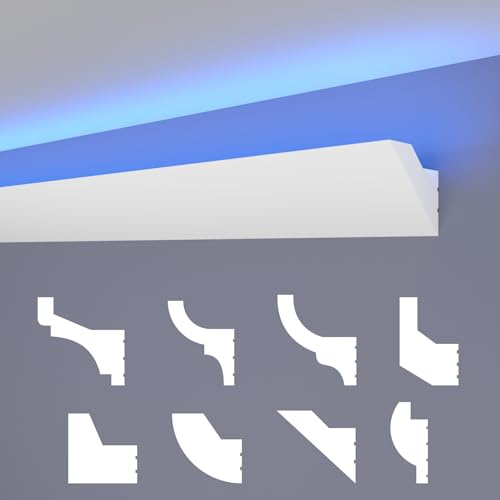 HEXIMO LED Stuckleisten klassisch, XPS Styropor indirekte Beleuchtung Wand & Decke Leisten Stuck dekoratives Licht Deckenleisten (10,2 Meter HLED 24)