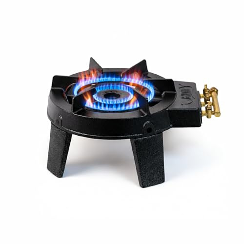Réchaud à gaz en fonte 3 feux pour camping et extérieur, brûleur puissant pour wok et casseroles 20–36 cm, sans tuyau ni détendeur