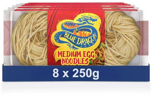 Blue Dragon Egg Noodles 2KG (250g x 8) – Chinese Egg Noodles Bulk Pack, Stir Fry Noodles for Chicken, Beef & Vegetables – Asian Cooking Noodles for Chow Mein, Wok Dishes & Quick Meals