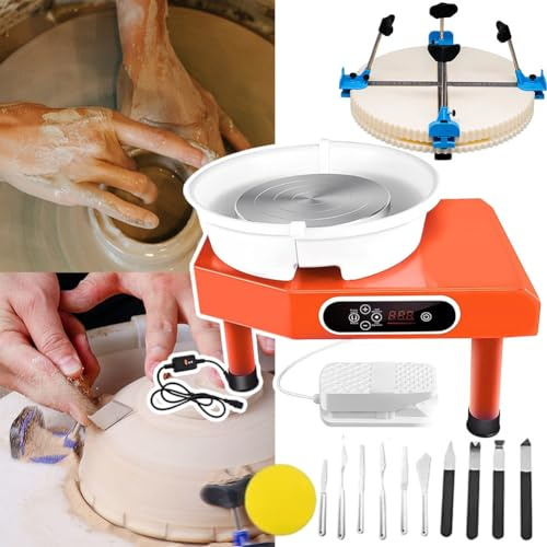 ZOCWJK Electric Pottery Wheel 350W with LCD Touch Screen, DIY Ceramic Machine, Double Control with Pedal, Removable Basin, Ideal for Clay Crafting and Pottery Making,Orange