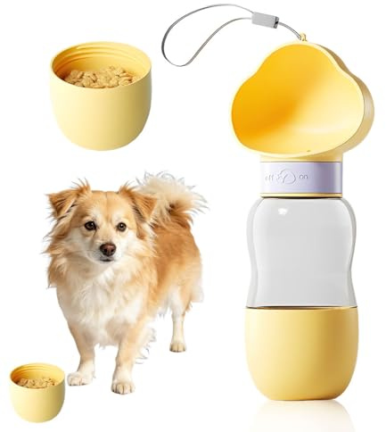 Androxeda Borraccia per Cani, 350ml Acqua 200ml Cibo, Portatile, Per Cani di Piccola e Media Taglia, Giallo, Ideale per Passeggiate, Viaggi, Escursionismo
