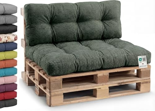Gutekissen® Cojín de pana para sofá de jardín, relleno de espuma granulada PPI (cojín 120 x 80 cm, pana verde)