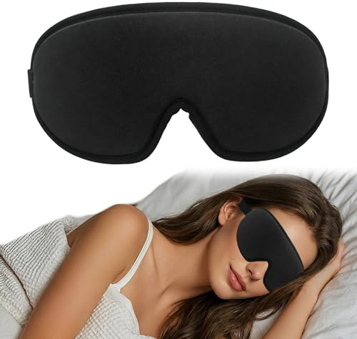 Uppgraderad sovmask för kvinnor män, 3D-konturerad mörkläggning ögonmask för att sova, mjuk andningsbar justerbar rem sömn ögonskydd för resetupplur skiftningsarbete (svart)